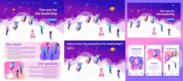 集模板文章、登陆页面、app设计、等距亮概念青年创业者争雄图片下载