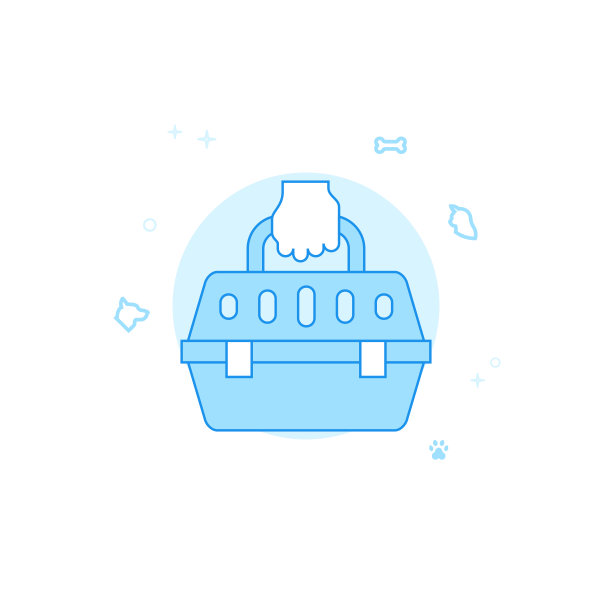 宠物载体平面矢量插图，图标。浅蓝色单色设计。可编辑的中风图片下载