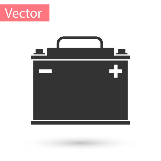 灰色汽车电池图标孤立在白色背景。蓄能器蓄电池能量动力和电能蓄能器蓄电池。矢量图图片下载