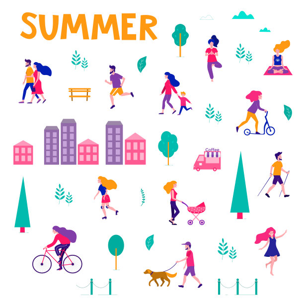 人们在夏季城市的不同活动。公园里的人图片下载