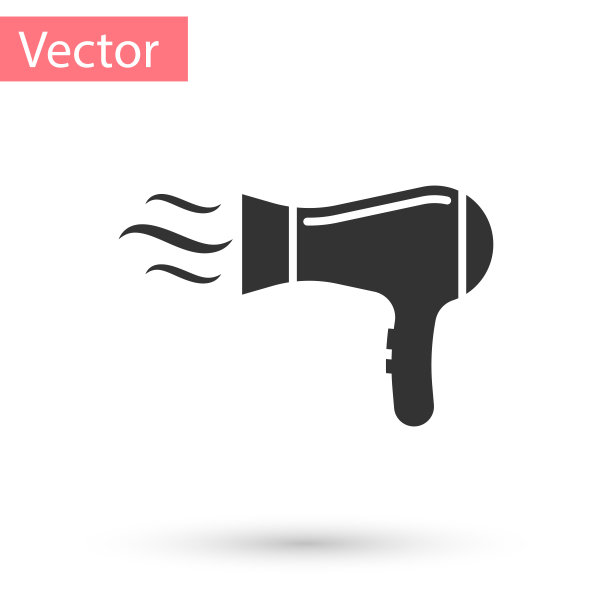 灰色吹风机图标孤立在白色背景。吹风机的迹象。头发干燥的象征。吹热空气。矢量图图片下载