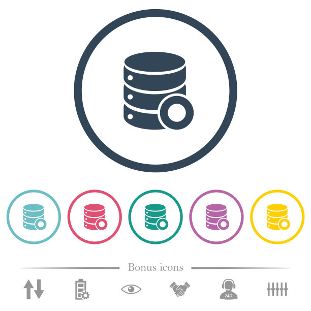 数据库宏记录圆形轮廓中的平面颜色图标图片下载