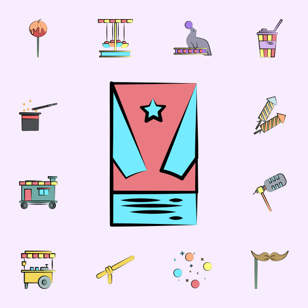 马戏团彩色图标。马戏团图标通用设置为网络和移动图片下载