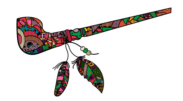 世界的羽翼，有禅宗和涂鸦的图案。印第安人和阿帕奇人的彩色烟斗。——矢量图片下载