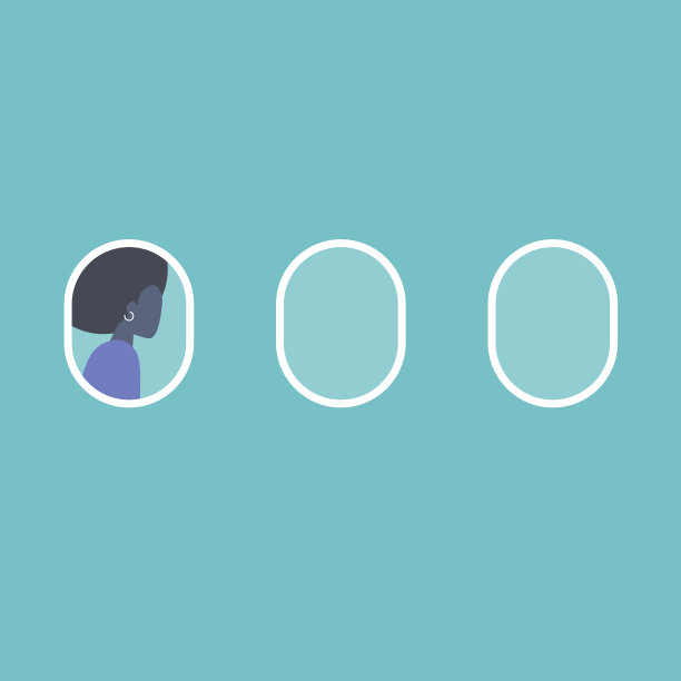 靠窗坐的飞机乘客。旅行。飞行。平面可编辑矢量插图，剪辑艺术。千禧一代旅行。图片下载