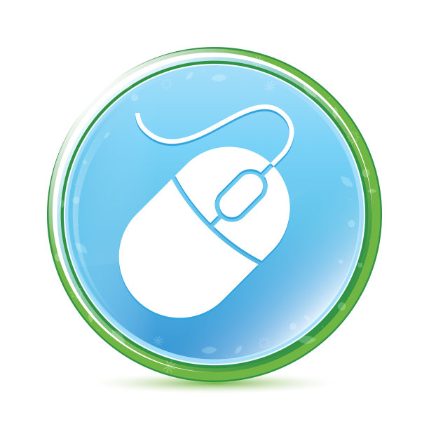 鼠标图标自然水绿蓝色圆形按钮图片下载