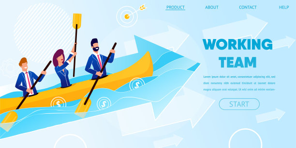 商业团队一起在海洋中划船图片下载