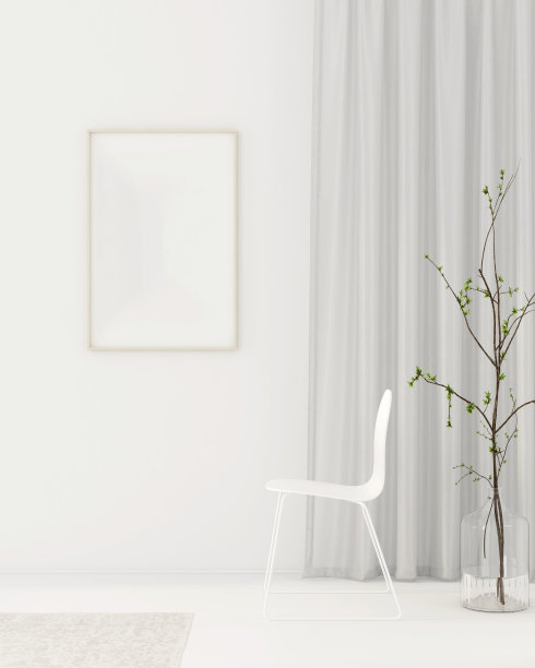 白色内饰，配有椅子和框架图片下载