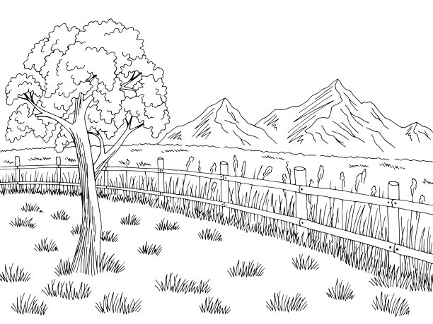 田野图形黑白景观素描插图矢量图片下载