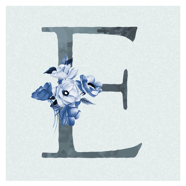 字母Z水彩花卉背景在蓝色主题图片下载