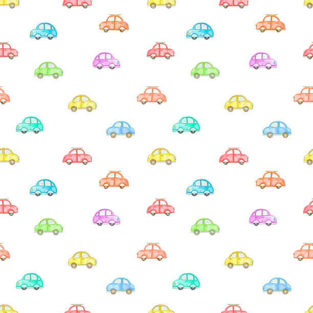 水彩无缝图案与卡通彩车图片下载