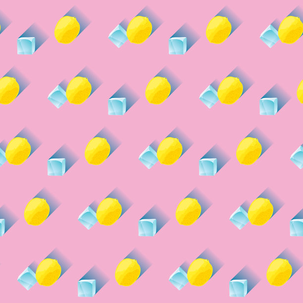 矢量插图。冰块和柠檬的无缝图案图像。一个简单的物件，代表了夏日的激情。图片下载