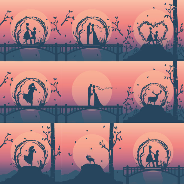 为婚礼策划者剪影浪漫情侣模板集插图图片下载