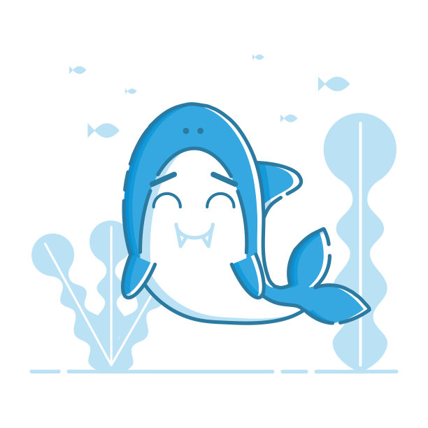 面带微笑的鲨鱼在水平线性风格。图片下载