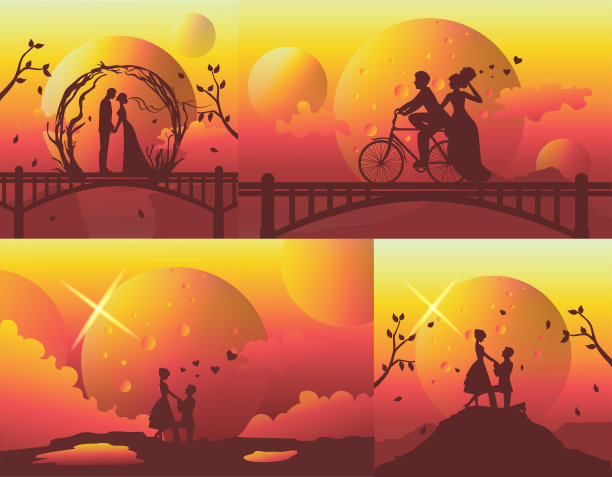 剪影模板的浪漫夫妇婚礼策划师图片下载