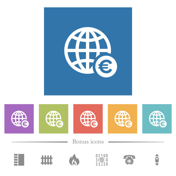在线欧元支付平白色图标在方形背景图片下载