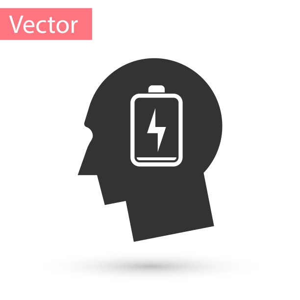 白色背景上带有低电量图标的灰色男性头像矢量图图片下载