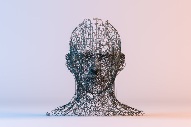 3D有线形状的半机械人头图片下载