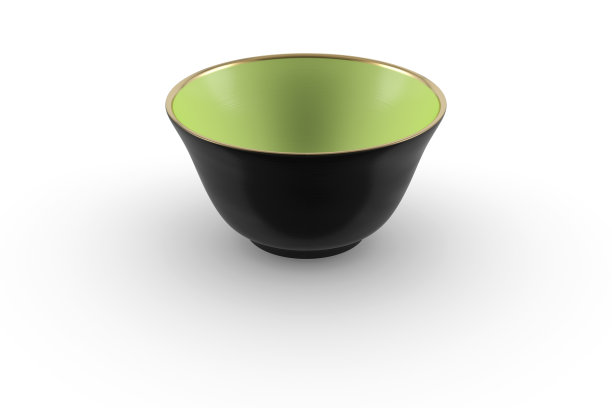 黑色和绿色的日本或中国瓷质空茶杯，镶金边图片下载
