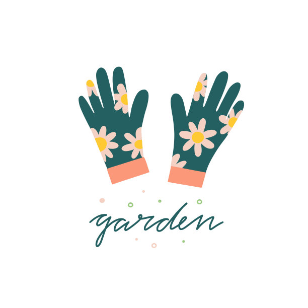 花园手套花可爱矢量插图在白色背景。园艺概念符号与字母图片下载