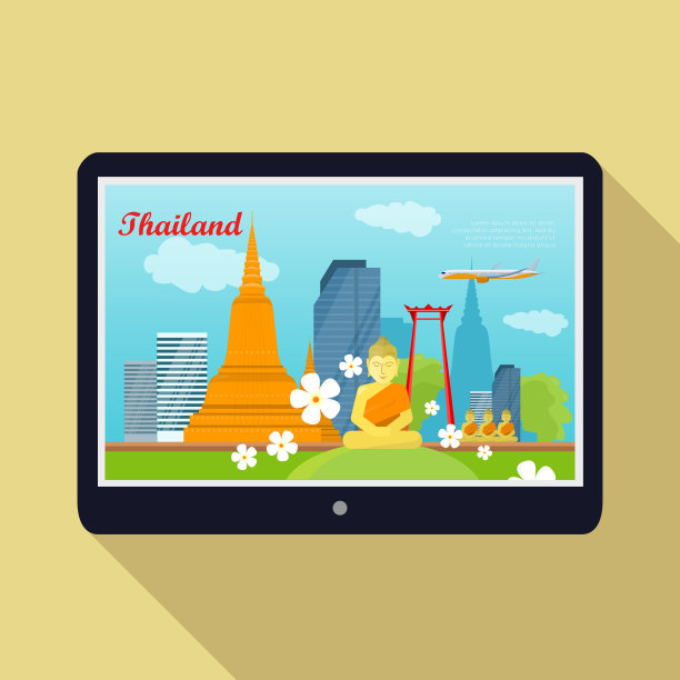 泰国旅行横幅。泰国的地标。平板电脑图片下载