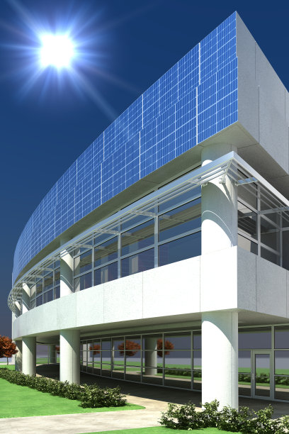 公共图书馆建筑与太阳能供应- 3d插图图片下载