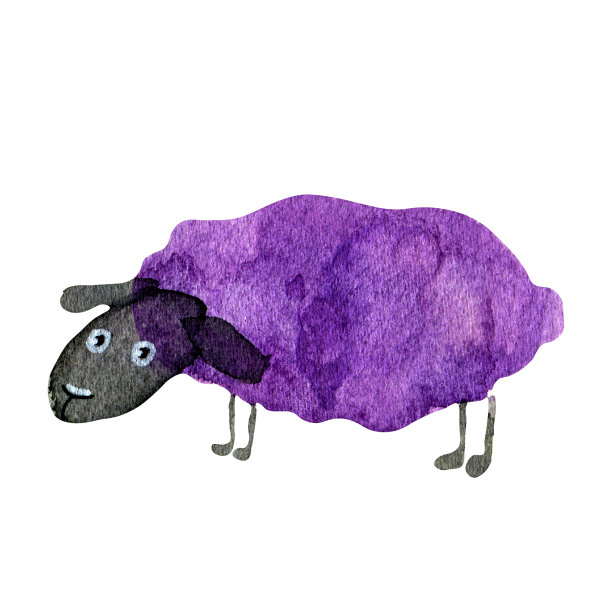 手绘水彩插图有趣的卡通舞蹈羊粉红紫色孤立在白色的背景图片下载