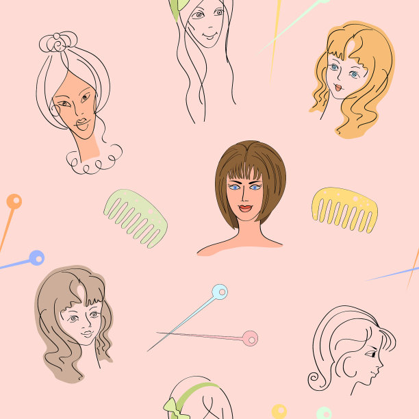 Vector seamless pattern with female faces drawn by hand on the tablet with cartoon faces for decoration, paper design, wallpaper, fabrics, website图片下载