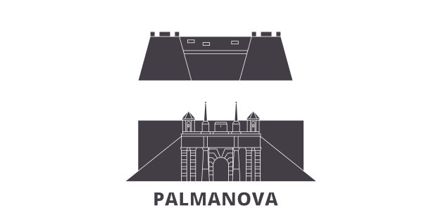 意大利，帕尔马诺娃平天际线旅行集。意大利，帕尔马诺娃黑色城市矢量插图，标志，旅游景点，地标。图片下载