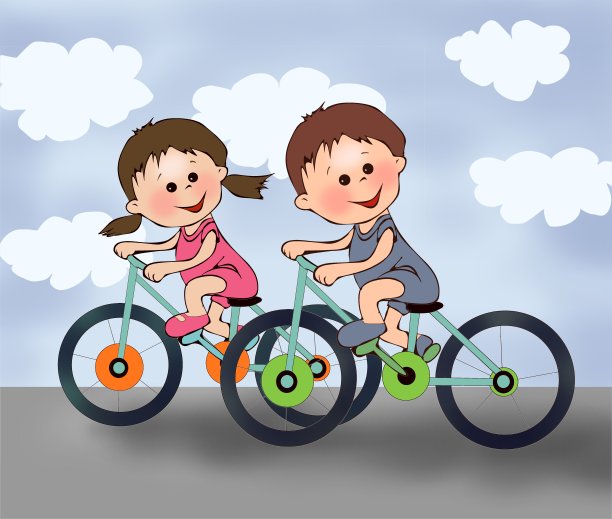 可爱的孩子骑自行车，可爱的，女孩，男孩，运动，儿童运动，儿童发展，生活，涂色书，儿童书，图片下载