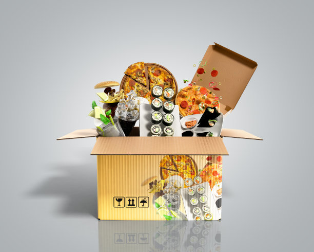 产品类别的概念食物在盒子3d渲染在灰色梯度图片下载