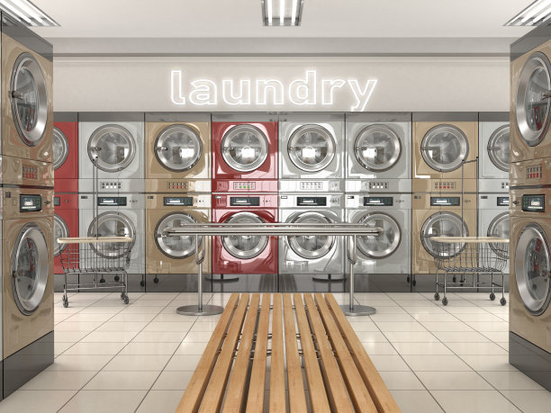 公共洗衣房室内设计。三维演示图片下载