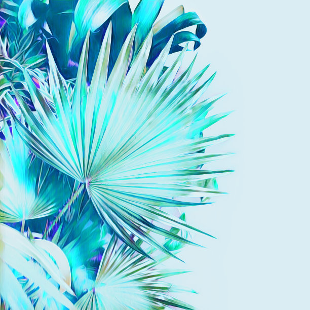 热带树叶，手绘异域风情图案。图片下载