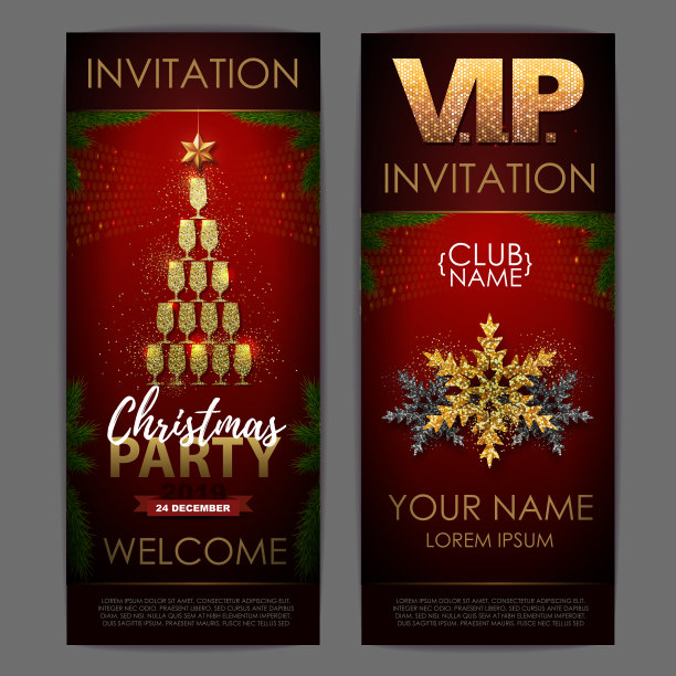 有金色香槟杯的圣诞海报。邀请的设计。金字塔状的香槟酒杯图片下载