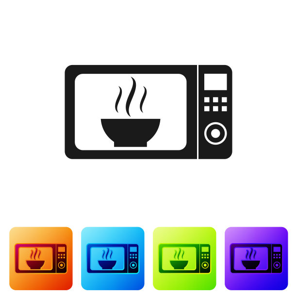 黑色微波炉图标孤立在白色背景。家用电器图标。设置图标在颜色方形按钮。矢量图图片下载