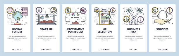 移动应用的登陆屏幕。业务风险、创业投资、呼叫中心。菜单矢量横幅模板的网站和移动开发。网站设计平面插图图片下载