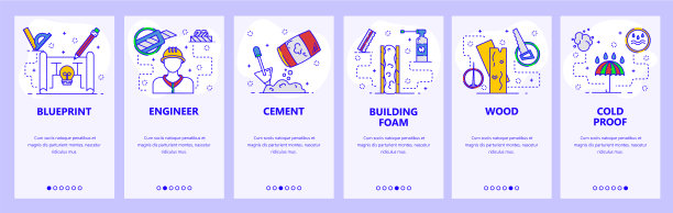 移动应用的登陆屏幕。建筑业企业、工程师、工具、建筑规划。菜单矢量横幅模板的网站和移动开发。网站设计平面插图图片下载