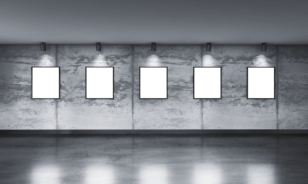 带有定向聚光灯的现代混凝土画廊图片下载