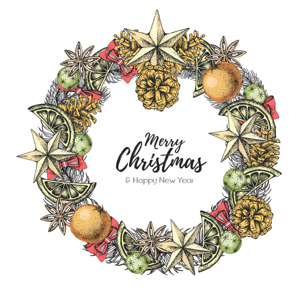 圣诞节概念设计。圣诞假期装饰花环。手绘矢量插图图片下载