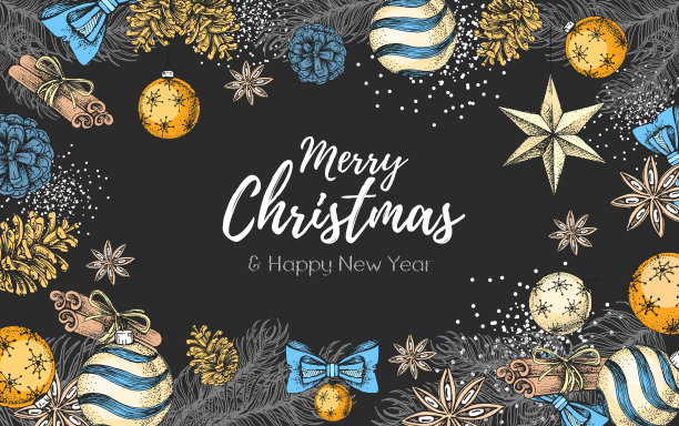 圣诞假期手绘海报。圣诞贺卡图片下载