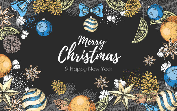 圣诞假期手绘海报。圣诞贺卡图片下载