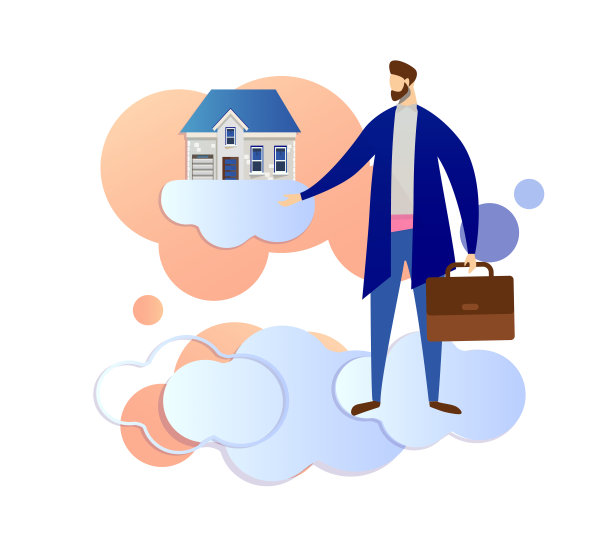 穿着现代外套的男人指向房屋建筑图片下载