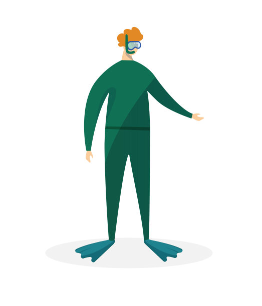 身穿绿色泳衣的红发男子潜水员图片下载