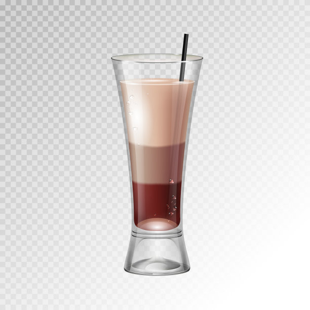 逼真的鸡尾酒爱尔兰咖啡玻璃矢量插图上透明的背景图片下载