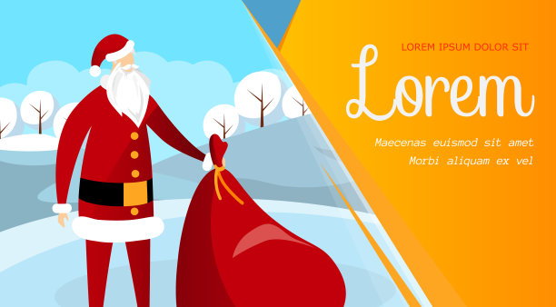 圣诞老人在红帽子和外套与袋海报。图片下载