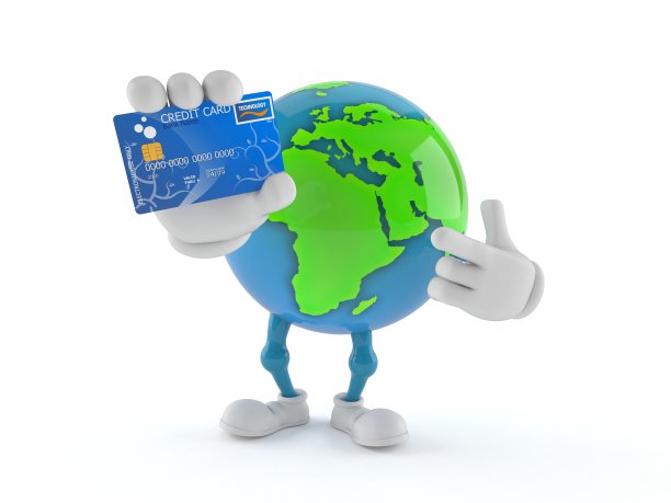 世界地球仪字符持有信用卡图片下载