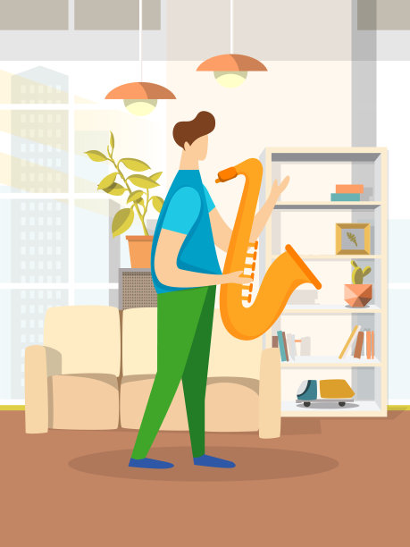 年轻的音乐家，艺术家，演奏萨克斯风。图片下载