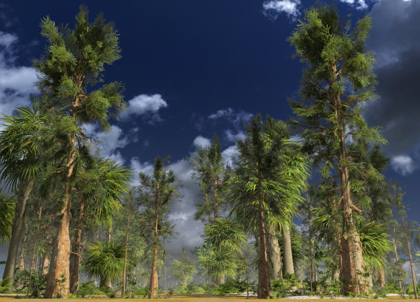 中生代森林三维插图图片下载