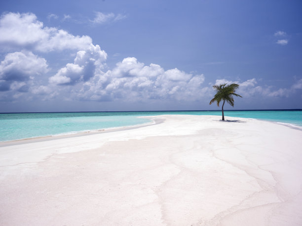 马尔代夫群岛上美丽的白色沙滩和蓝色海水图片下载