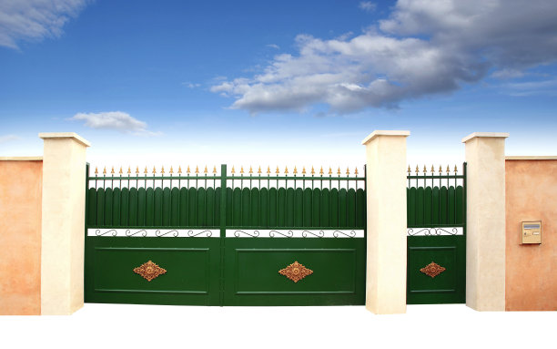 绿色金属门。图片下载